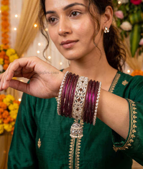 Royal Wine Glass AD Kundan Bangle Set